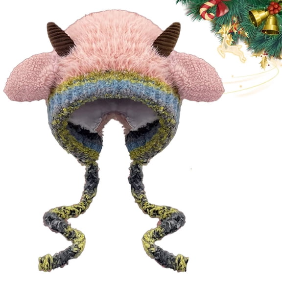 Cute Festive Christmas Antler Hat, Funny Knitted Integrated Ear Protection Windproof Cap for Winter. (E)