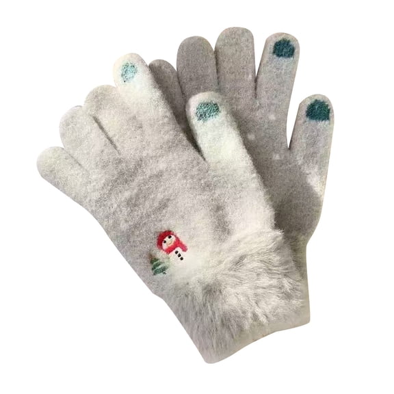 Cute Festive Fuzzy Gloves Christmas Embroidery Warm Winter Gloves Tuch Screen Gloves Blue Free Size