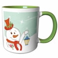 thumbnail image 1 of 3drose, Cute Festive Winter Snowman Holding Lantern Scene Seasonal Holiday Xmas Christmas Cartoon, 11oz Two-tone Green Mug, 1 of 6