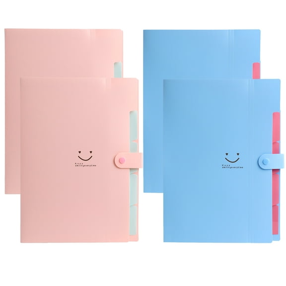 Cute File Folders, Expanding File Folders with 32 Labels, 5 Pocket Accordion File Organizer Letter Size for School, Office and Home - Simple Life Blue+Pink - Set of 4