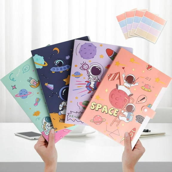 Cute File Folders, Expanding File Folders with 32 Labels, 5 Pocket File Organizer for School, Office and Home - Astronaut Style Set of 4