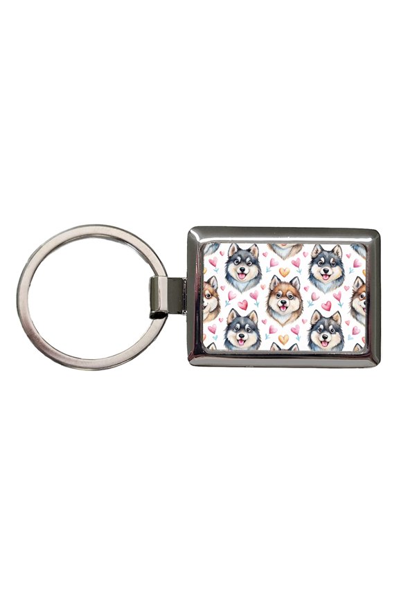 Cute Finnish Lapphund Dog Faces Metal Rectangle Keychain