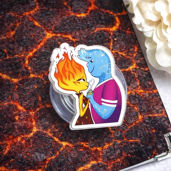 Cute Fire Water Couple MagSafe Phone Grip: Elemental Cartoon Inspired Magnetic Phone Holder, Romantic Couple Gift, Phone or Popgrip
