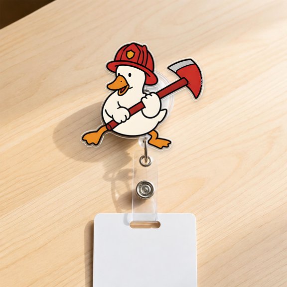 Cute Firefighter Duck Badge Reel Retractable Fire Dept EMT ID Holder Clip JDON11-3