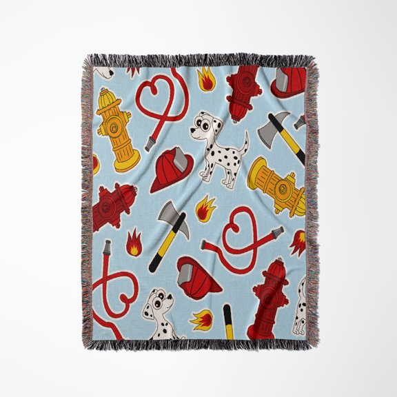 Cute Fireman - Firefighter Love Pattern Blue, Woven Blanket