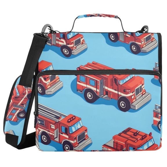Cute Firetrucks Binder Bag with Shoulder Strap 3 Ring Zipper Binder File Folder Document Storage