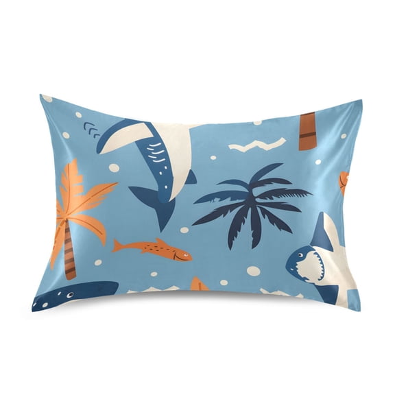 Cute Fish Coconut Tree Wave Bubbles Satin Pillowcase Envelope Design Pillow Covers 1 Pack Standard Size 20" x 26"