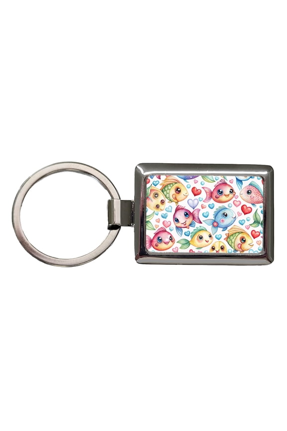 Cute Fish Faces Hearts Watercolor Metal Rectangle Keychain
