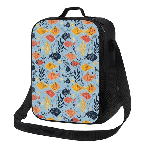 Cute Fish Lunch Bag Insulated Thermal Box with Shoulder Strap & Handle for Work and Picnic