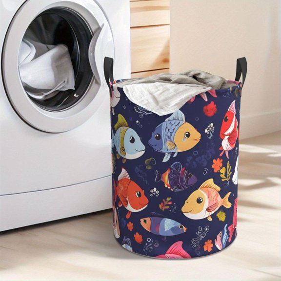 Cute Fish Pattern Laundry Hamper Portable Storage Hamper with Sturdy Handle, Oxford Cloth, Easy to Store and Collapsible Design, Laundry Baskets