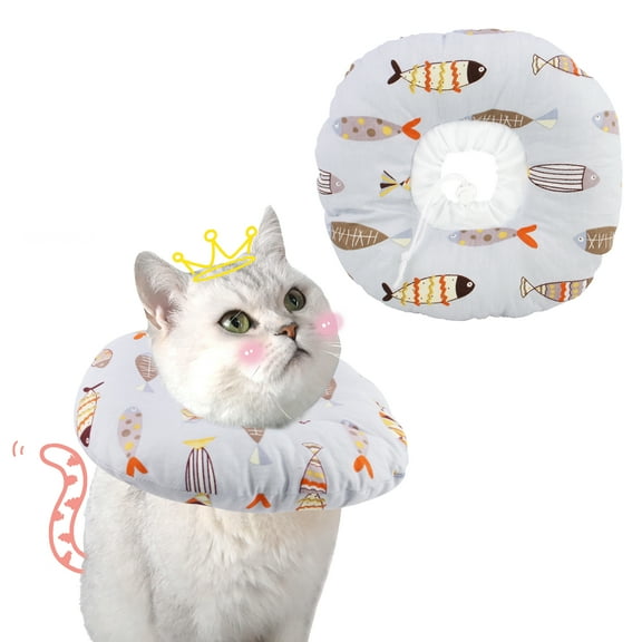 Cute Fish Print Pet Elizabeth Collar Cute Recovery Healing Protective Cats and Dogs E-Collar (M) EHD