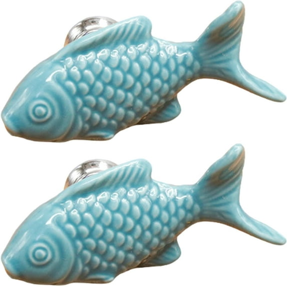 Yardly Fish Hardware Knob Ceramic Blue