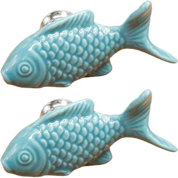 Yardly Fish Hardware Knob Ceramic Blue