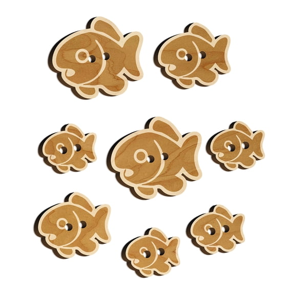 Cute Fish Wood Buttons for Crochet Knitting Sewing DIY Craft - 1.25 Inch Large (5pcs)