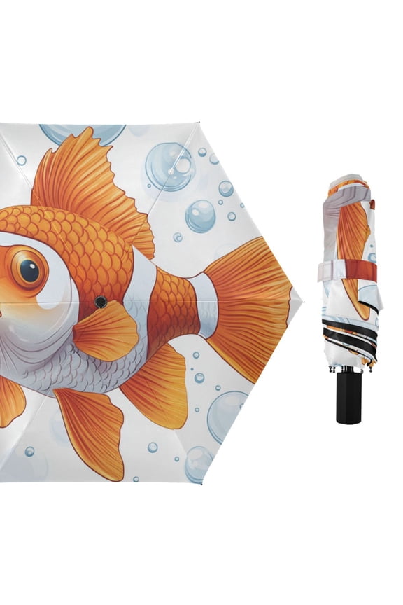 Cute Fish and Bubbles All Weather Umbrella Triple Folding Parasol 6 Ribs UV Protection Portable