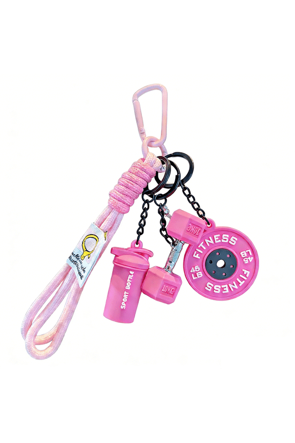 Cute Fitness Keychain Charm, Gym Pendant Keyring Accessory for Workout Bag, Purse, Backpack & Luggage, Lightweight Decorative Holder(RL Pink 1 Set)