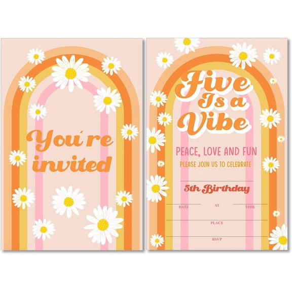 Cute Five is a Vibe Groovy 5th Birthday Party Invitations with Envelopes Set of 20 Rainbow 70s Groovy 5 Years Old Birthday Party Invites