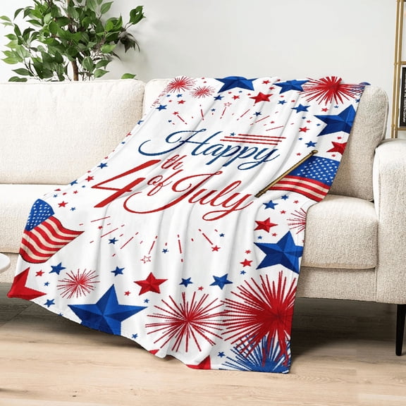 Cute Flag Patriotic Blankets Independence Day 4th of July Blanket Gifts, Ultral Soft Blue Red White Lightweight Flannel Blankets Throw for Home Sofa Bed Chair