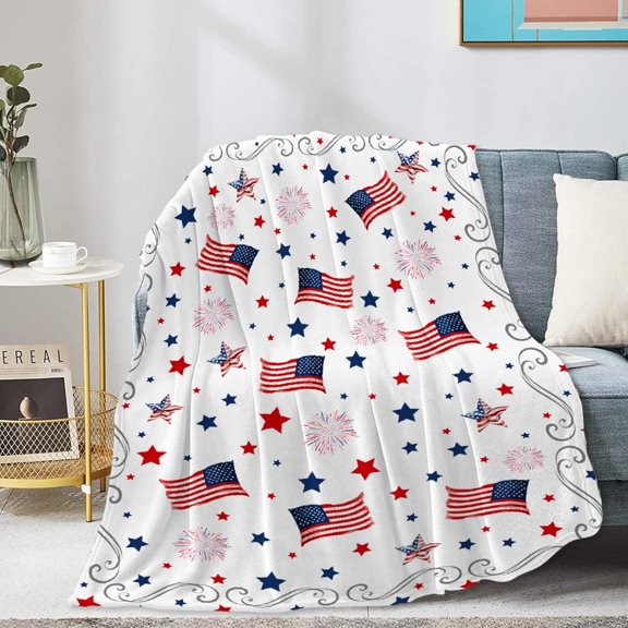 Cute Flag Patriotic Blankets Independence Day 4th of July Blanket Gifts, Ultral Soft Blue Red White Lightweight Flannel Blankets Throw for Home Sofa Bed Chair 30"x40" for Pets
