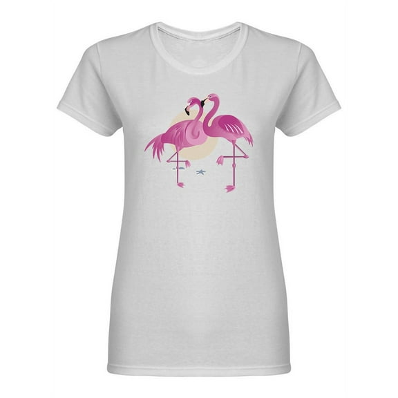 Cute Flamingo Couple Shaped T-Shirt Women -Image by Shutterstock, Female Small