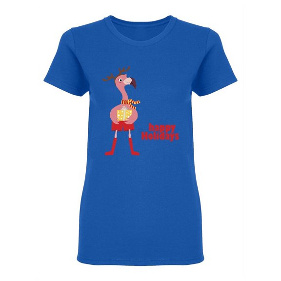 Cute Flamingo Happy Holidays Shaped T-Shirt Women -Image by Shutterstock, Female Small