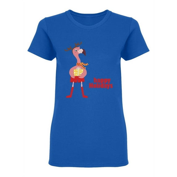 Cute Flamingo Happy Holidays Shaped T-Shirt Women -Image by Shutterstock, Female x-Large