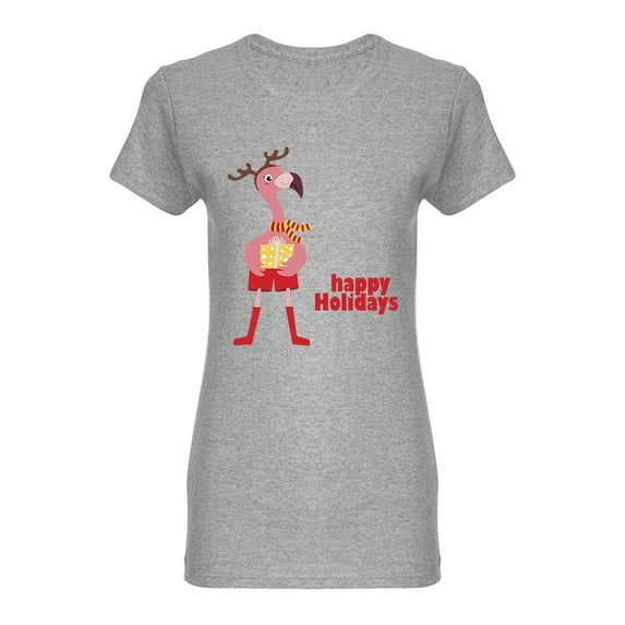 Cute Flamingo Happy Holidays Shaped T-Shirt Women -Image by Shutterstock, Female x-Large