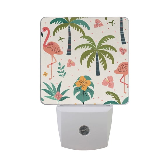 Cute Flamingo Palm Tree Flower Night Light 2 Pack LED Nightlight Plug into Wall Dusk to Dawn Sensor Soft White
