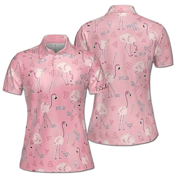 Cute Flamingo Playing Golf Pattern Golf Team Women's Polo Shirt S-5XL