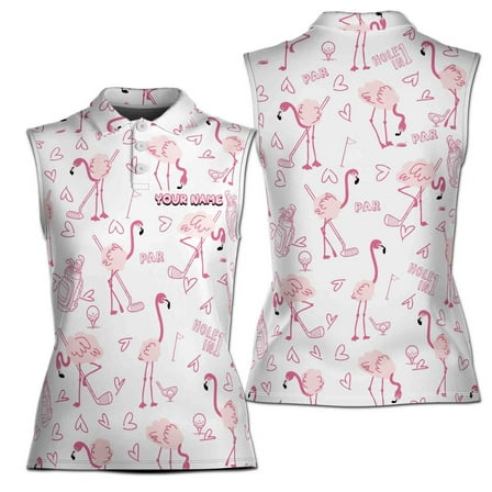 Cute Flamingo Playing Golf Pattern White Golf Team Women Sleeveless Polo XS-4XL