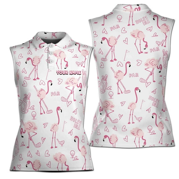 Cute Flamingo Playing Golf Pattern White Golf Team Women Sleeveless Polo XS-4XL