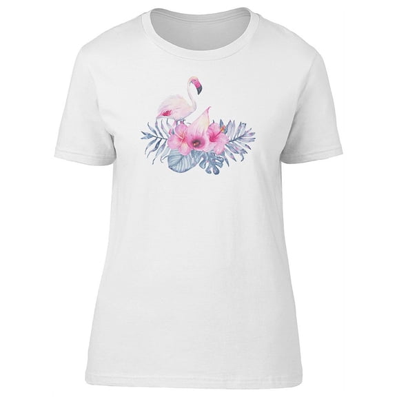 Cute Flamingo With Flowers T-Shirt Women -Image by Shutterstock, Female x-Large