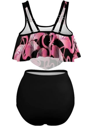  Wellwits Women's Plus Size Tropical Flamingo Halter Tankini  Swimsuit Black XL : Clothing, Shoes & Jewelry