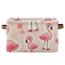 Cute Flamingo and Floral Storage Basket Large Foldable Storage Bin Laundry Baskets Toys Box Book Foldable Organizer Bag 14.2x10.2x8.3 Inches 1 PC