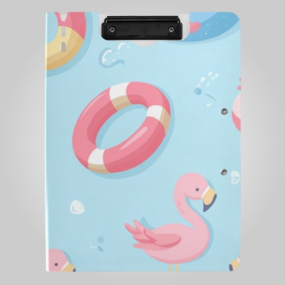 Cute Flamingos Swim Circles Balls Foldable Binder Folder Clipboard with Pen Slot Double Clips A4 Size File Storage