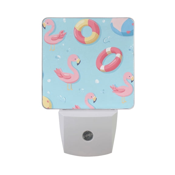 Cute Flamingos Swim Circles Balls LED Night Light with Smart Sensor Plug Into Wall Dusk to Dawn 2 packs
