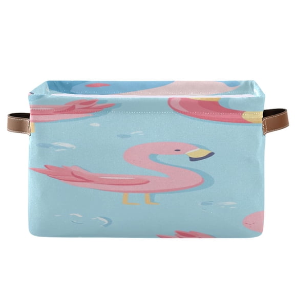Cute Flamingos Swim Circles Balls Square Storage Bins with Handles Collapsible Containing Box 1 Pack