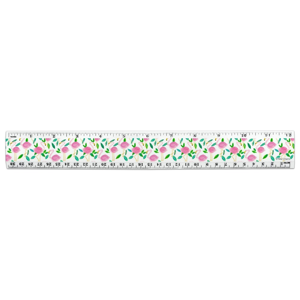 Flamingo Ruler Cute Flamingos and Leaves 12 Inch Standard and Metric Plastic Ruler ...