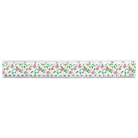 Cute Flamingos and Leaves 12 Inch Standard and Metric Plastic Ruler
