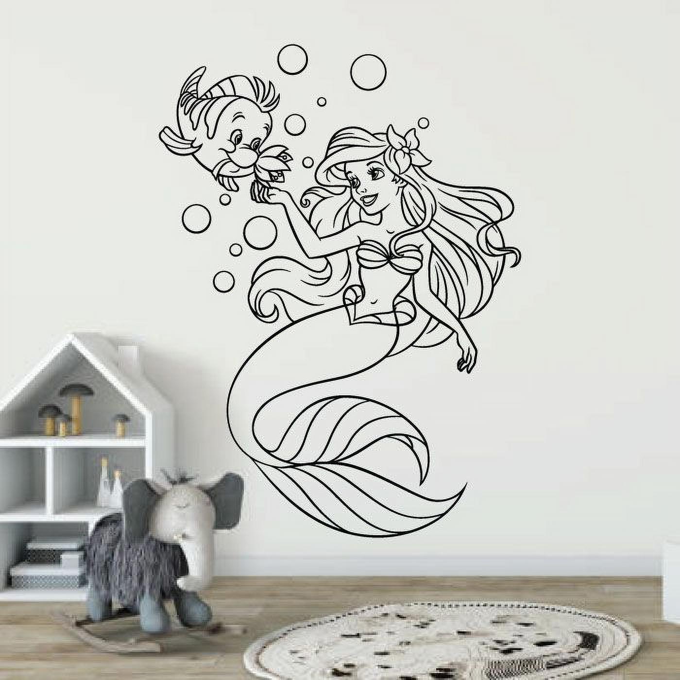 Cute Flaunder Fish And Ariel Disney Princess The Little Mermaid Cute Best Friends Little Mermaid Vinyl Wall Art Sticker Decal Home Room Baby Girls Teens Mermaid Wall Décor Design Size (20x20 inch) - image 1 of 2