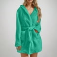 thumbnail image 1 of Cute Fleece Hooded Robe for Women Soft Warm Mid-Length Bathrobe Fall Winter Sleepwear Loungewear with Pockets New Casual Sleepwear Mint Green M, 1 of 5