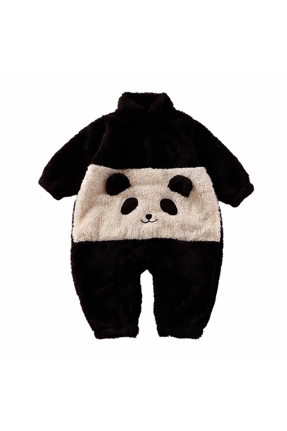 Cute Fleece Jumpsuit Newborn Half Zipper Long Sleeve Panda Warm Romper with Pocket Collared Infant Winter Clothing, Black, 0 Months