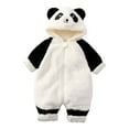 thumbnail image 1 of Cute Fleece Jumpsuit Newborn Zipper Long Sleeve Panda Warm Hooded Romper Color Block 0-12M Infant Winter Clothing, Beige, 0-3 Months, 1 of 7