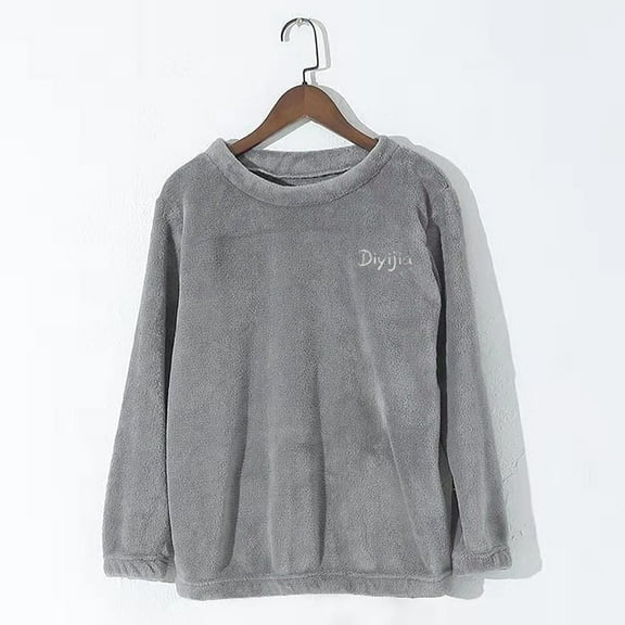 Cute Fleece Pajama Tops for Women Soft Warm Pullover Sleepwear Long Sleeve Casual Loose Fuzzy Loungewear New Gray L