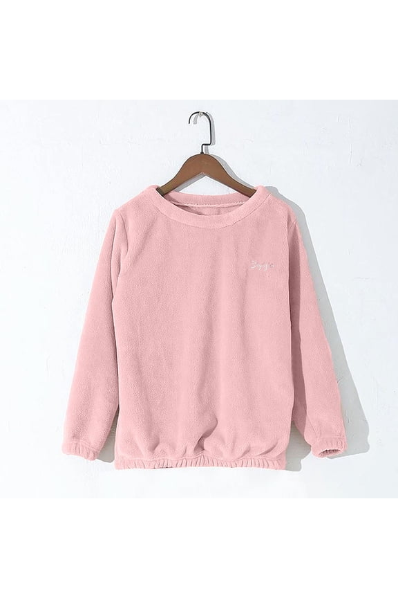 Cute Fleece Pajama Tops for Women Soft Warm Pullover Sleepwear Long Sleeve Casual Loose Fuzzy Loungewear New Pinky S