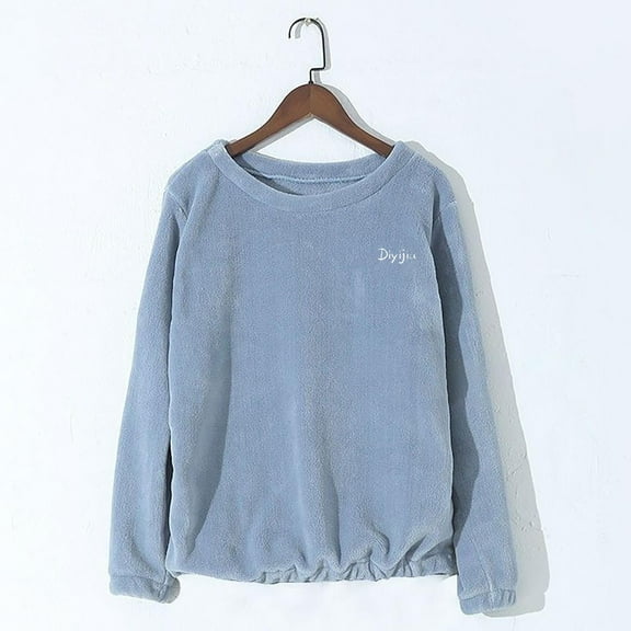 Cute Fleece Pajama Tops for Women Soft Warm Pullover Sleepwear Long Sleeve Casual Loose Fuzzy Loungewear New Women Soft Comfortable Pajamas Blue L