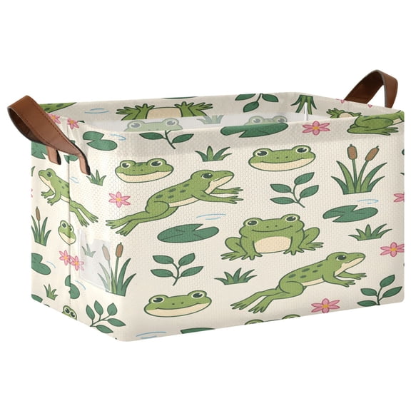 Cute Flog Foldable Storage Large Fabric Storage Baskets Organizer Storage Bins with Handles for Shelves