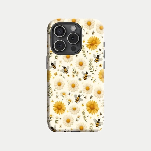 Cute Floral Bumblebee Gift Bee Lovers Colorful Artistic Pattern Phone Case with iPhone 11 to 17 Pro Max