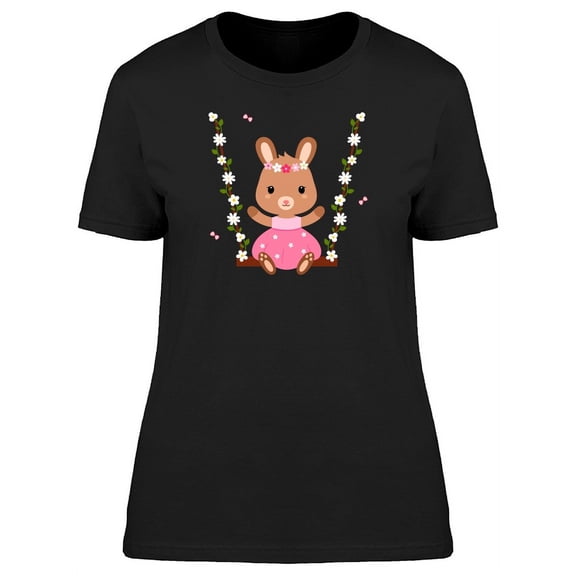 Cute Floral Bunny On A Swing T-Shirt Women -Image by Shutterstock, Female Medium