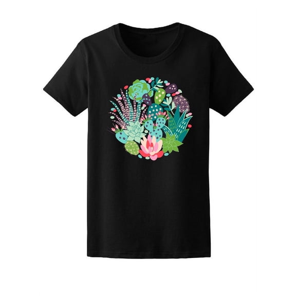 Cute Floral Cactus Collage T-Shirt Women -Image by Shutterstock, Female Large